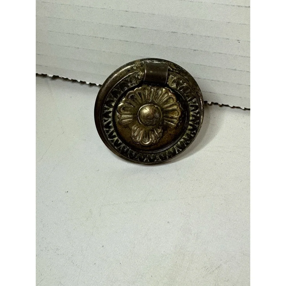 Antique Hepplewhite Sheraton Colonial Brass Hardware Drop Ring Drawer Pull